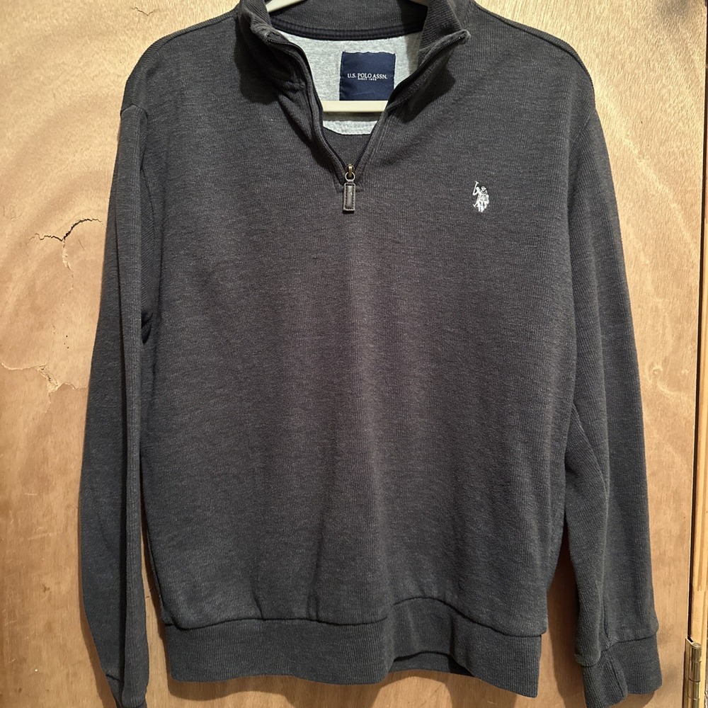 U.S. POLO ASSN. Men's 1/4 Zip Sweatshirt Dark Gray Size L